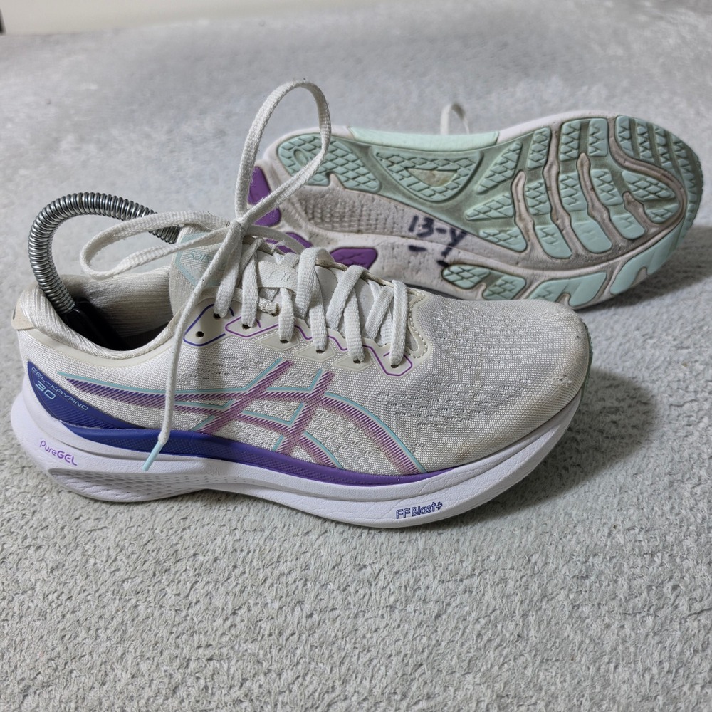 ASICS Gel-Kayano 30 Running Shoes Women 7.5 White Purple Stretch 1012B357